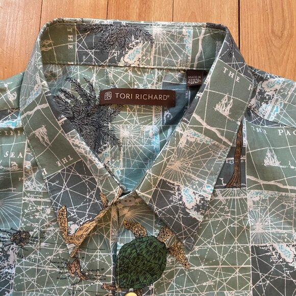 Tori Richard Men's Hawaiian Button Down Shirt Turtle Palm Tree Print Size XL H13 - Picture 4 of 5